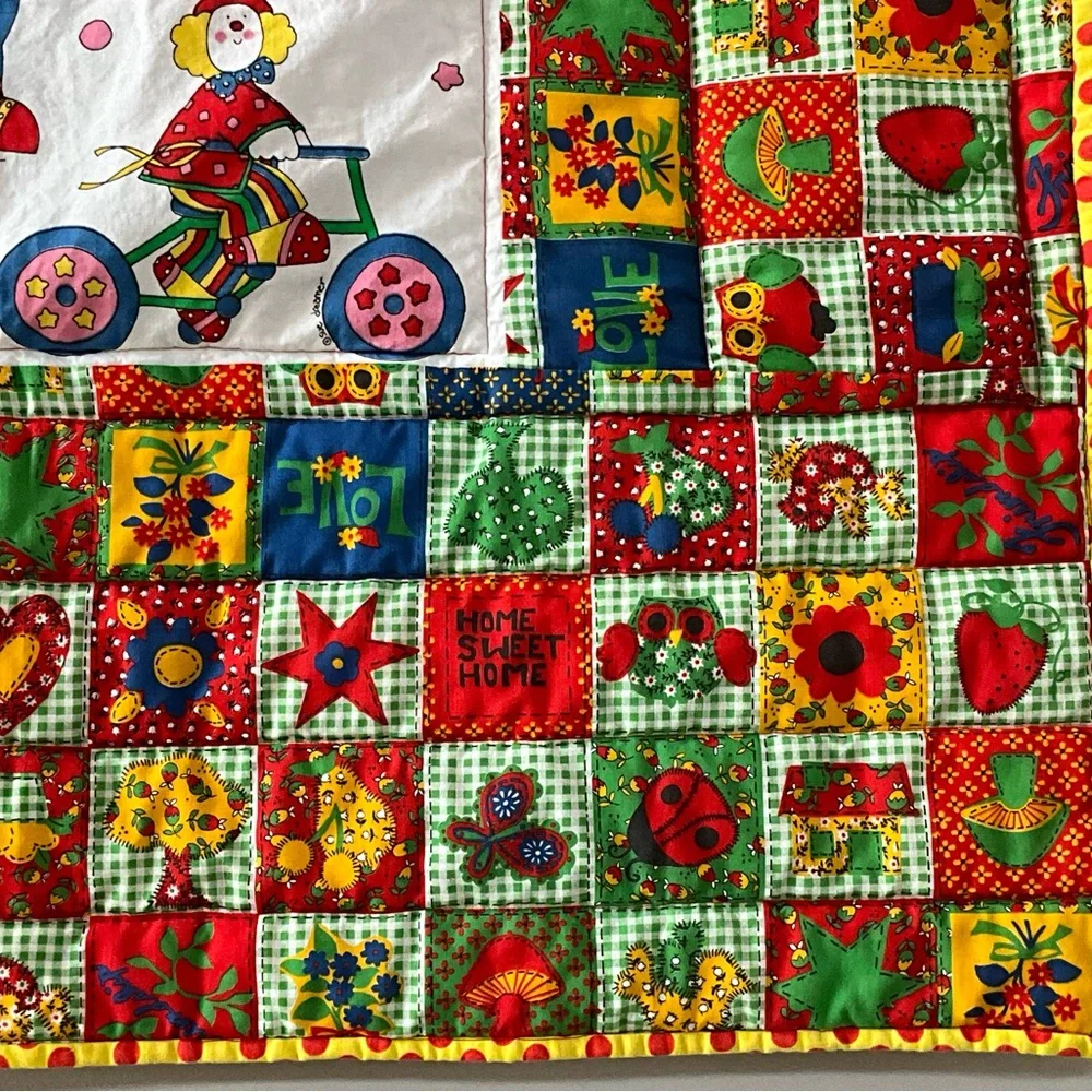 Handmade Quilted Circus Clown Theme Baby Toddler Blanket Quilt Reversible